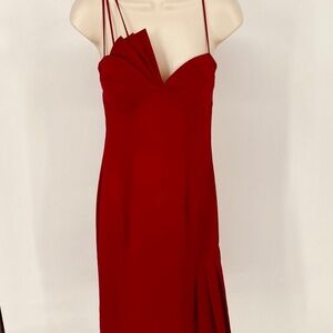 DINA BAR EL COCKTAIL Dress Ruby Red Detailed Bodice Spaghetti Straps Silk S